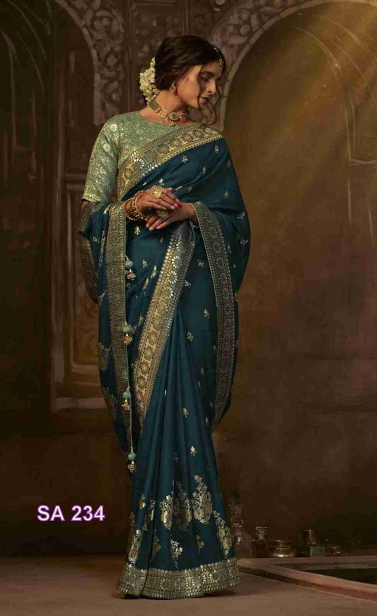 Teal Blue Silk Saree
