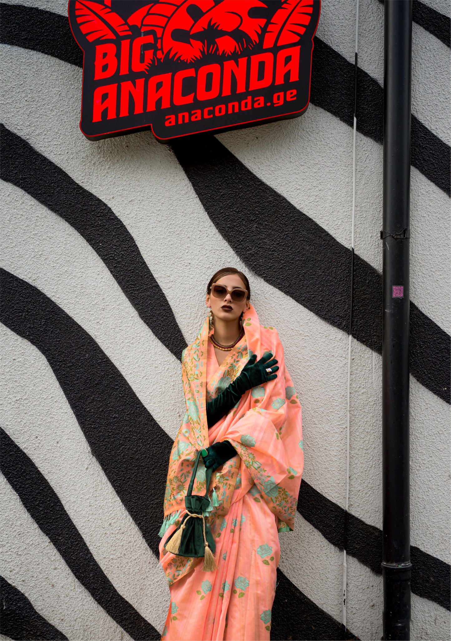 Peach Parsi Weaving - Handwoven Textured Silk Saree