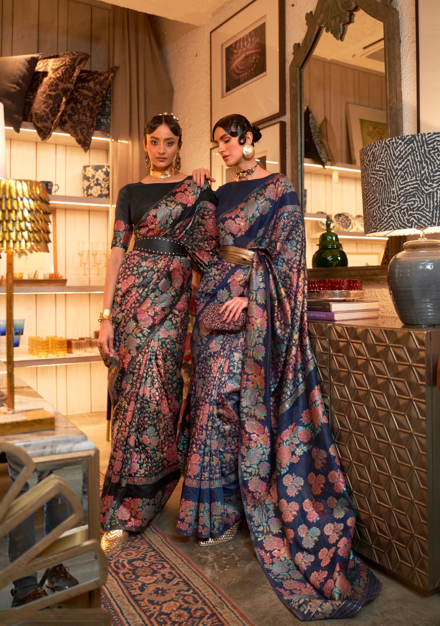 Blue Kashmiri Modal Handloom Weaving Silk Saree
