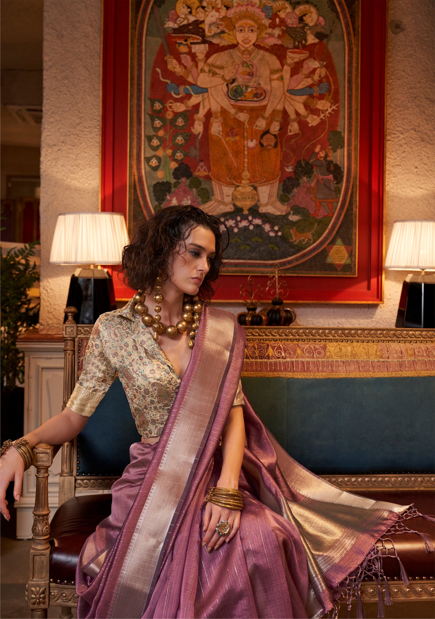Mauve Handwoven Moss Chiffon Saree with Heavy Jacquard Blouse