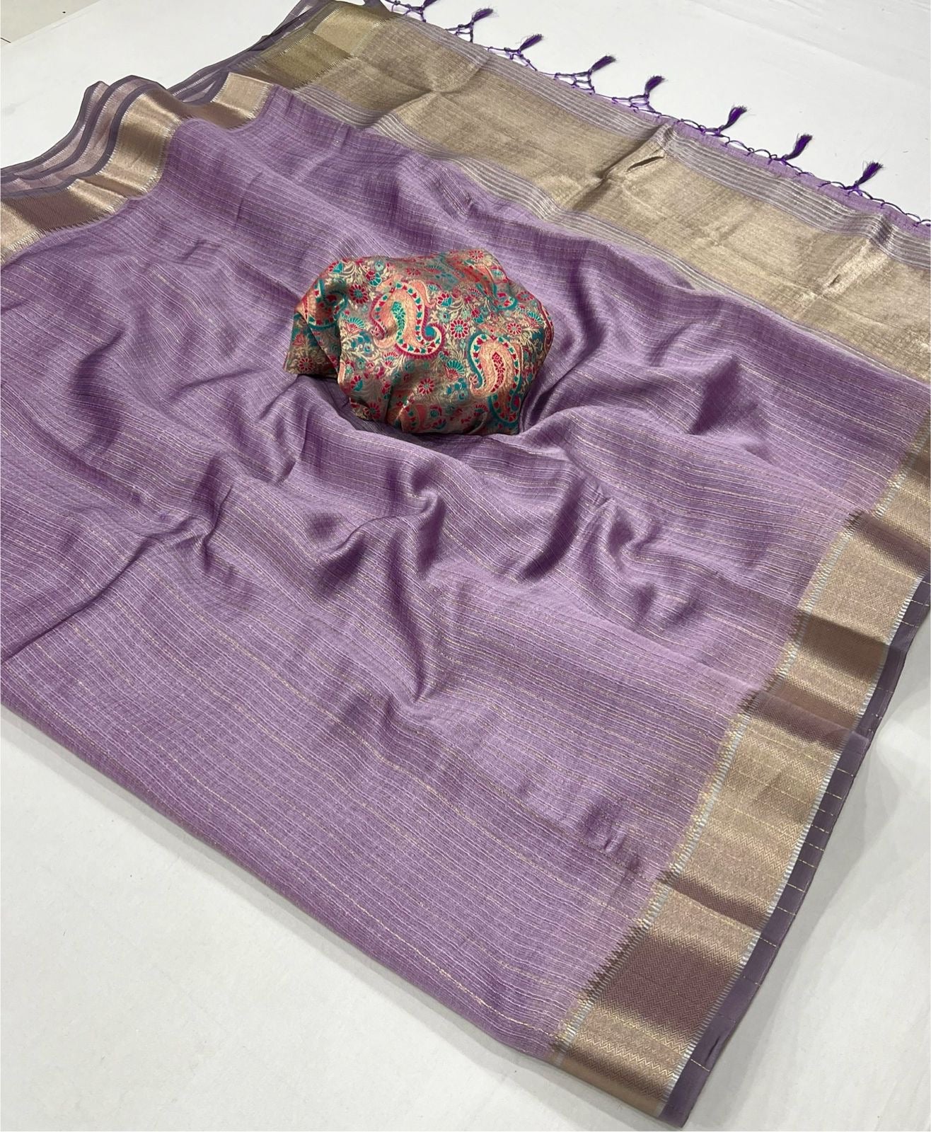 Lavender Handwoven Moss Chiffon Saree with Heavy Jacquard Blouse
