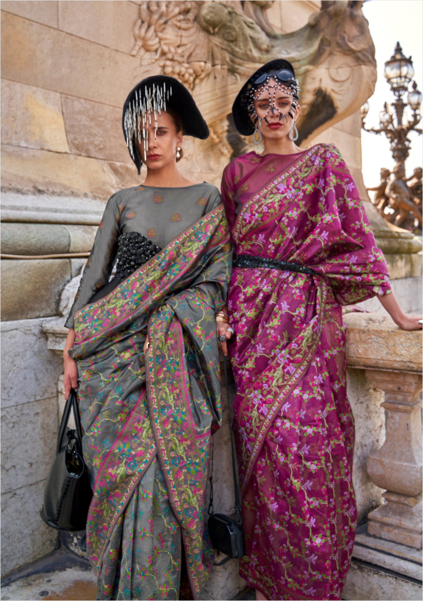 Mauve Pink Organza Parsi Handloom Weaving Saree