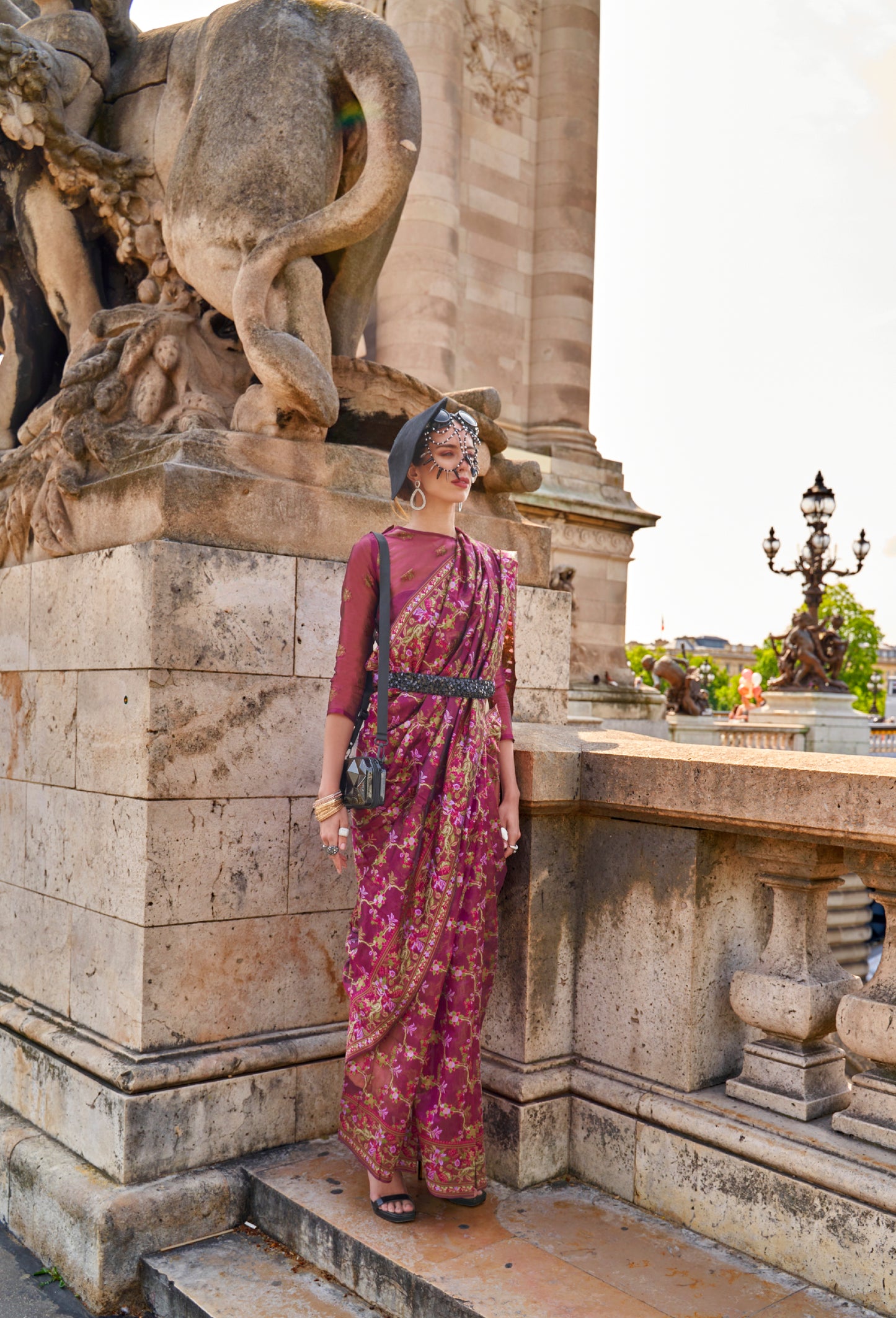 Mauve Pink Organza Parsi Handloom Weaving Saree