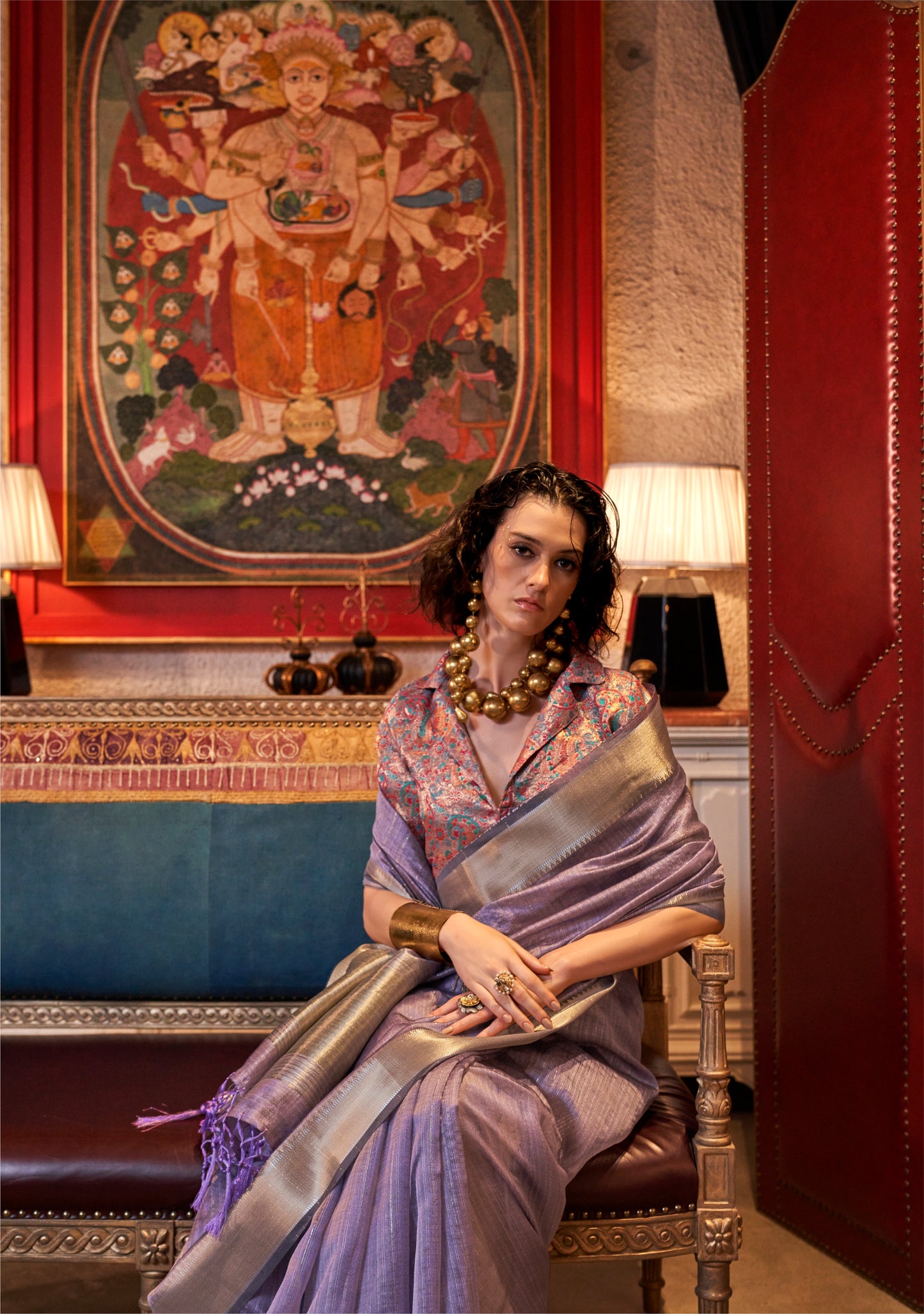Lavender Handwoven Moss Chiffon Saree with Heavy Jacquard Blouse