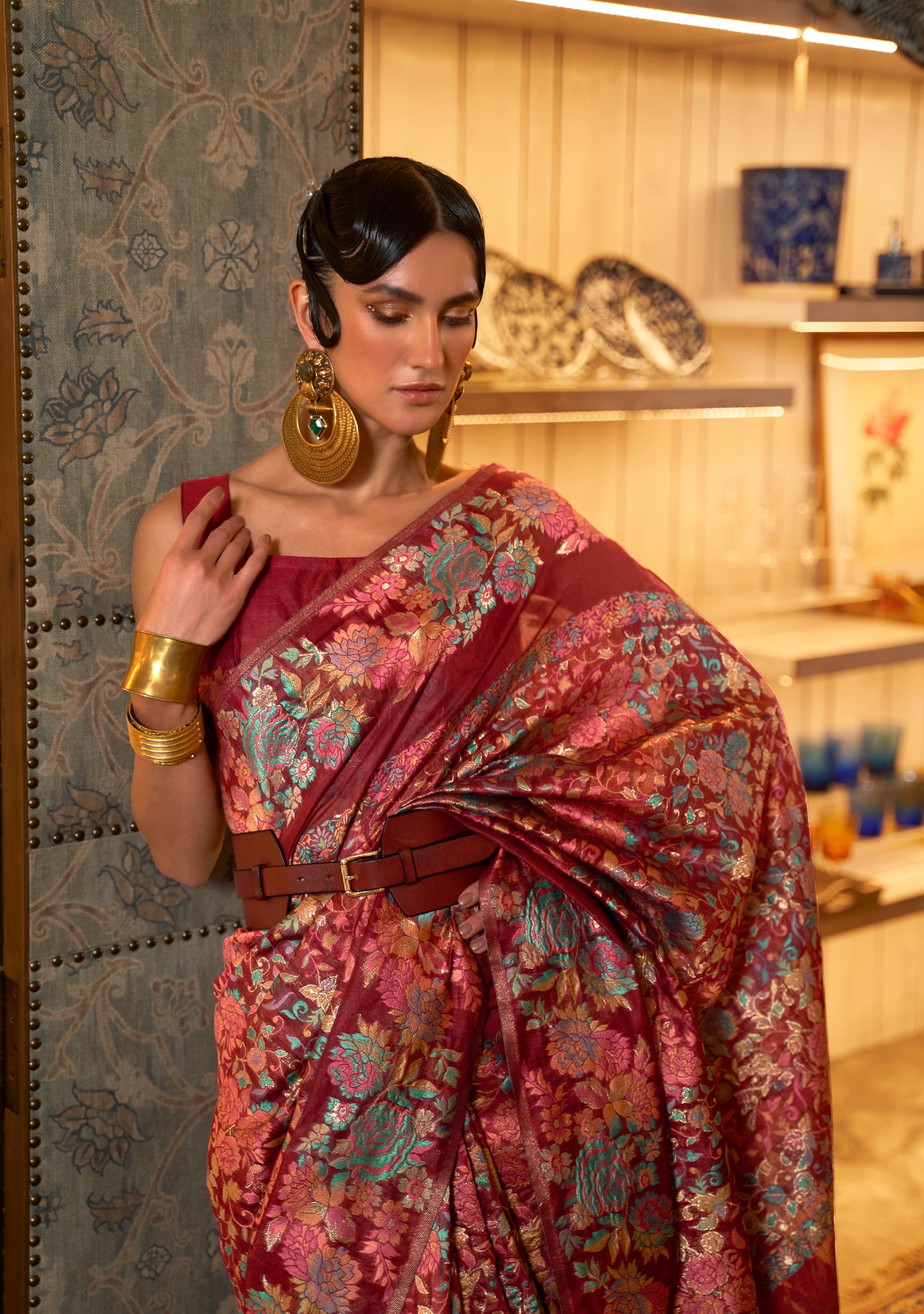 Barn Red Modal Handloom Weaving Silk Saree