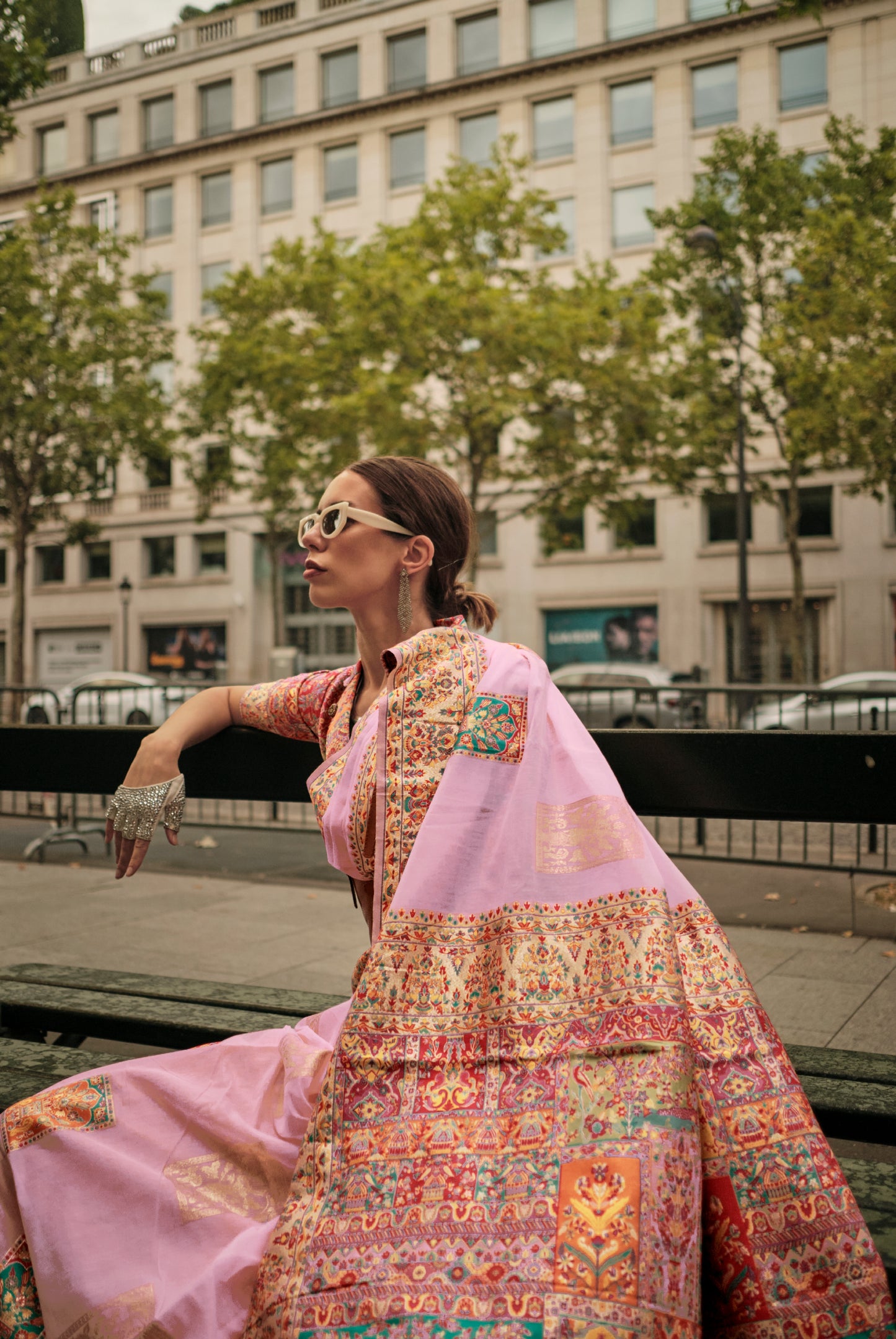Baby Pink Kashmiri Modal Handloom Silk Weaving Saree