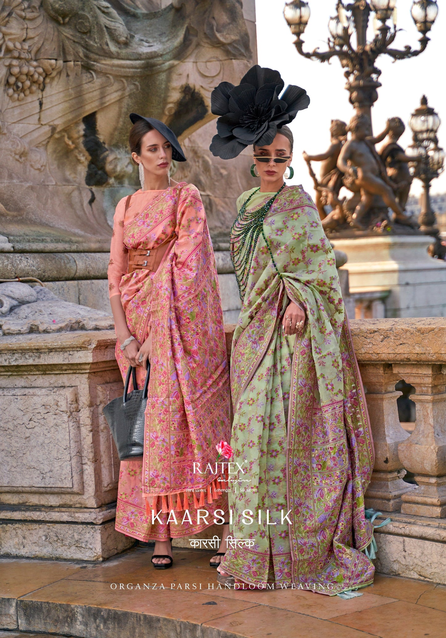 Pistachio Green Organza Parsi Handloom Weaving Saree