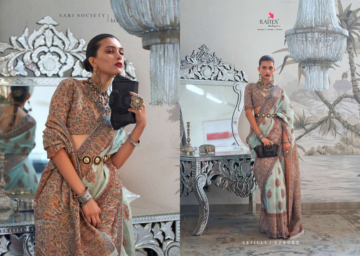 Pastel Sky Blue Modal Heavy Kashmiri Handloom Weaving Silk Saree