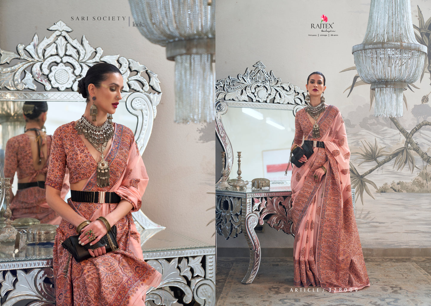 Pastel Peach Modal Heavy Kashmiri Handloom Weaving Silk Saree