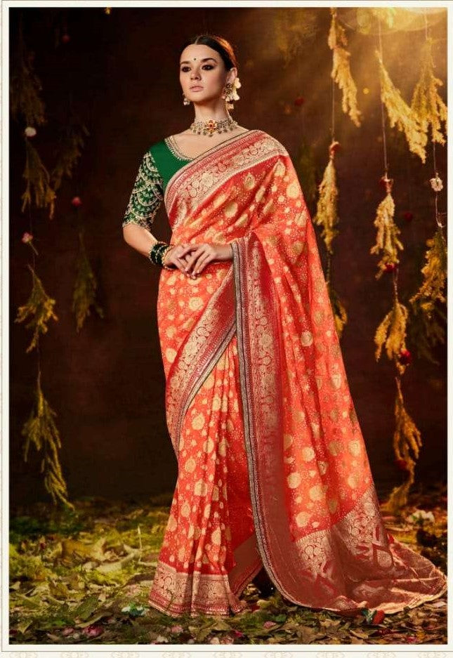 Orange Bandhej Silk Saree