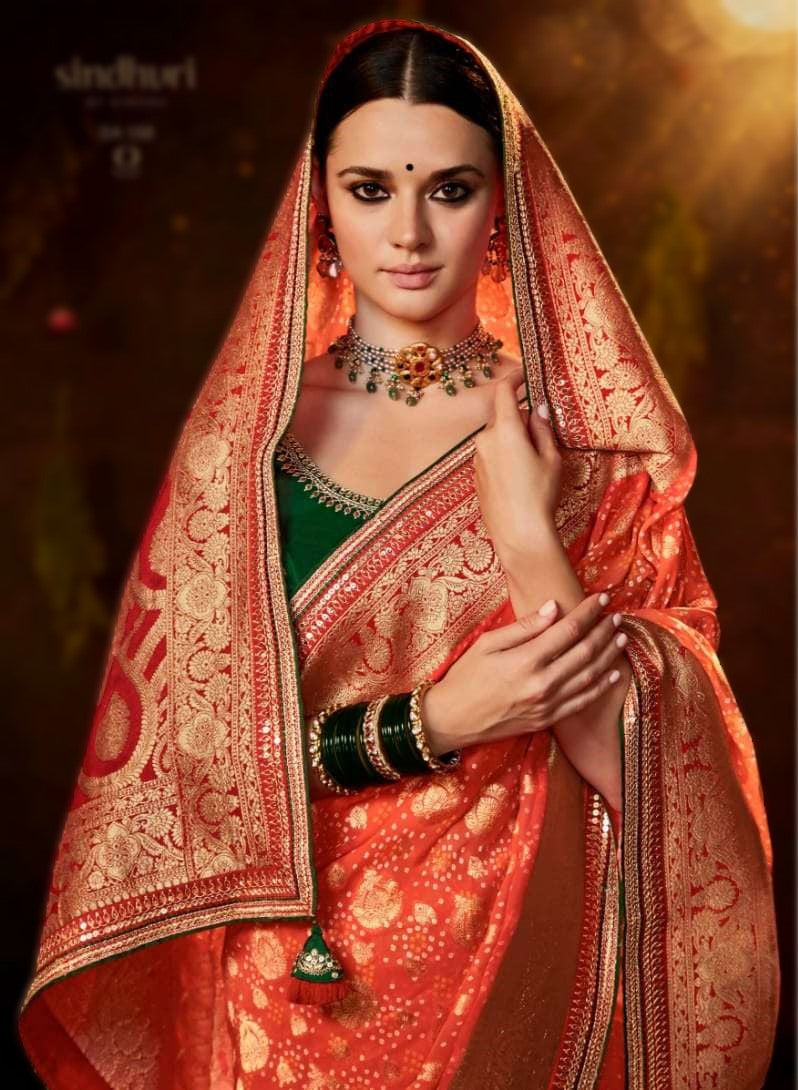 Orange Bandhej Silk Saree