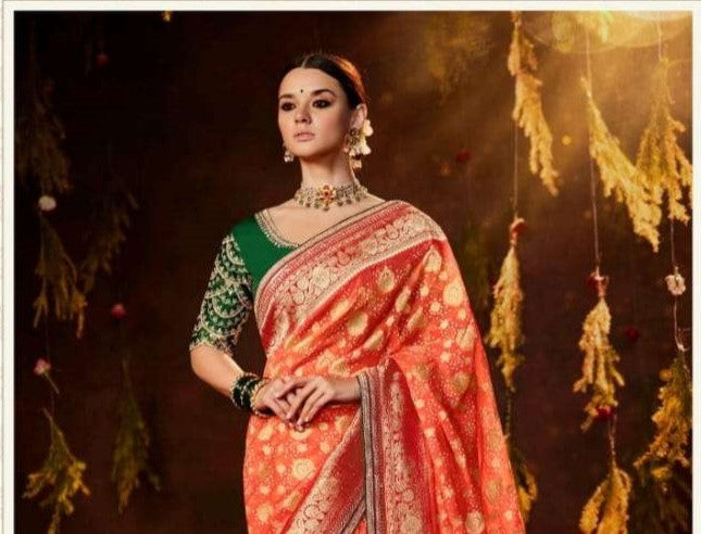 Orange Bandhej Silk Saree