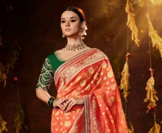 Orange Bandhej Silk Saree