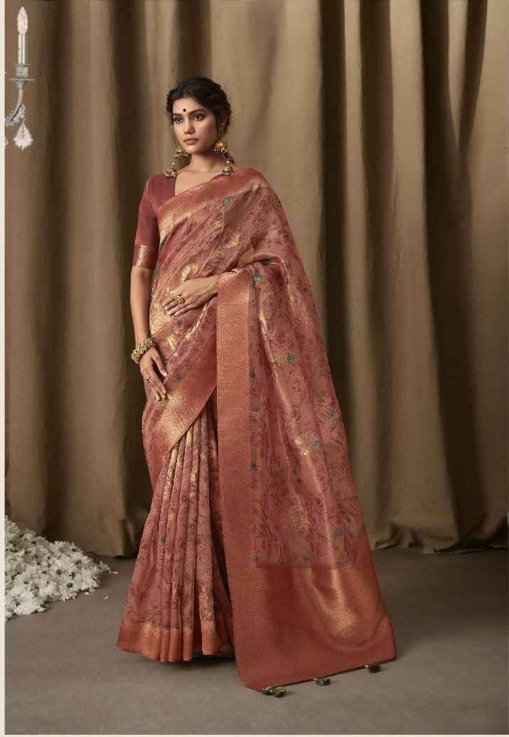 Rustic Marron Banarasi Jacquard Saree