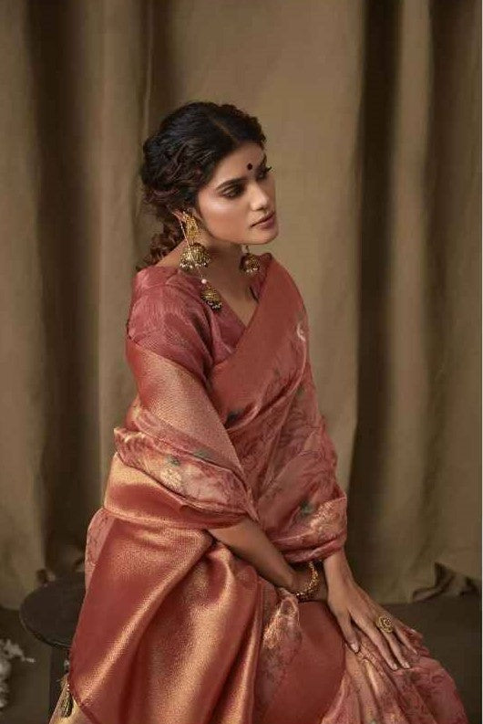 Rustic Marron Banarasi Jacquard Saree