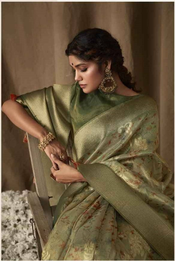Light Green Banarasi Jacquard Saree