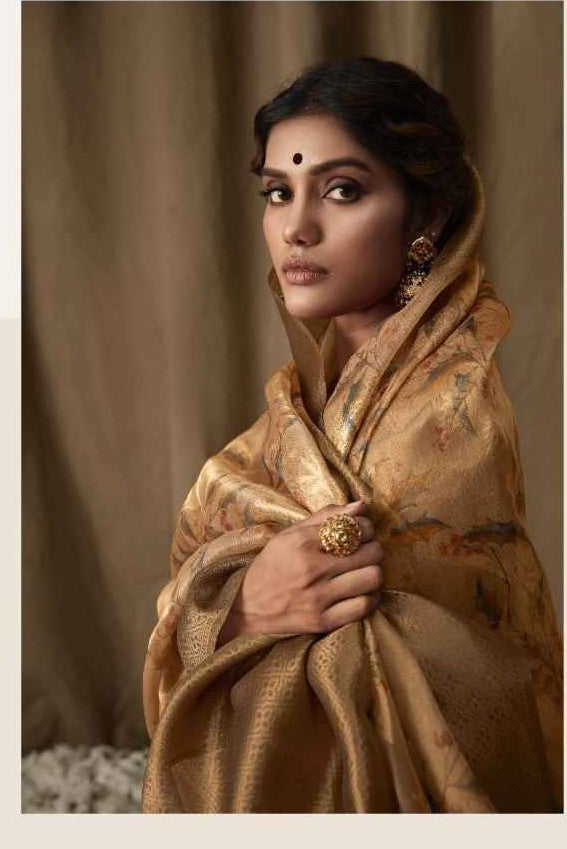 Golden Yellow Banarasi Jacquard Saree