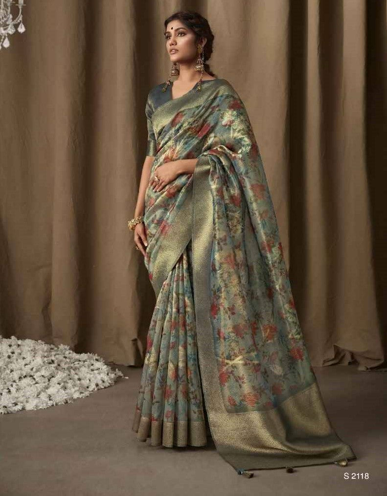 Rustic Grey Banarasi Jacquard Saree