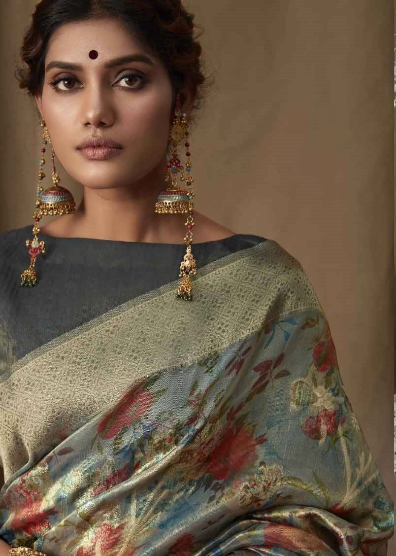 Rustic Grey Banarasi Jacquard Saree
