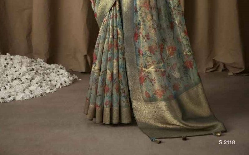 Rustic Grey Banarasi Jacquard Saree