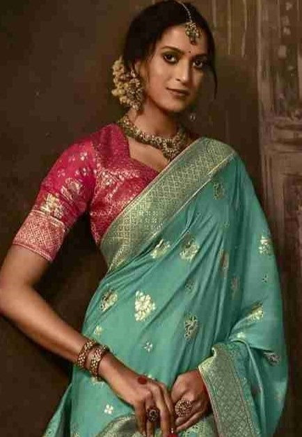 Turquoise Green Silk Saree