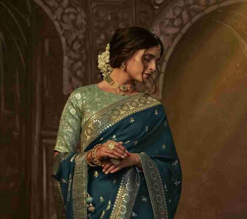 Teal Blue Silk Saree