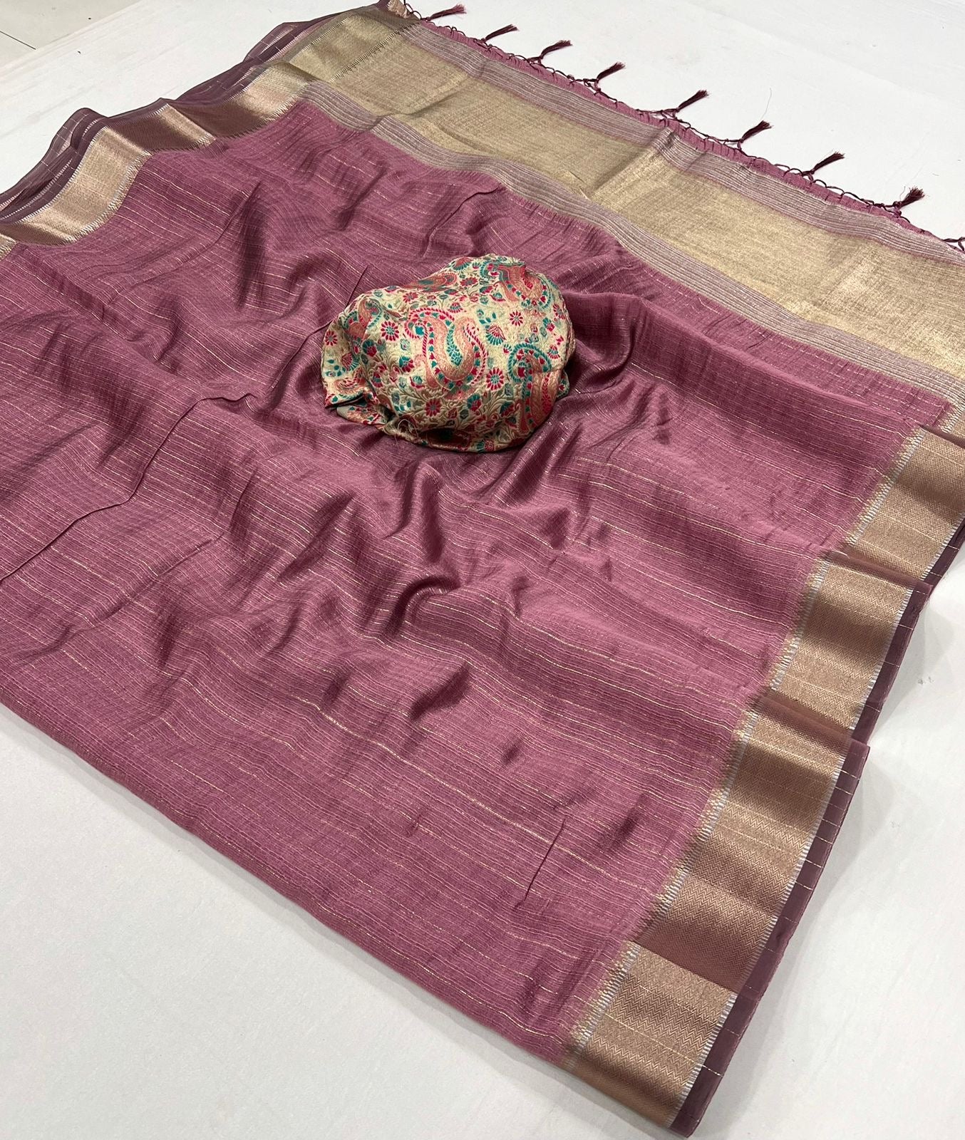 Mauve Handwoven Moss Chiffon Saree with Heavy Jacquard Blouse