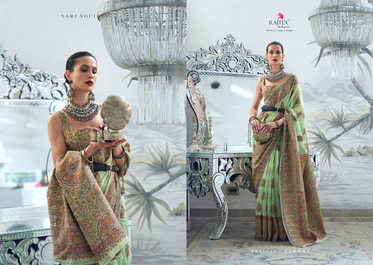 Pastel Green Modal Heavy Kashmiri Handloom Weaving Silk Saree