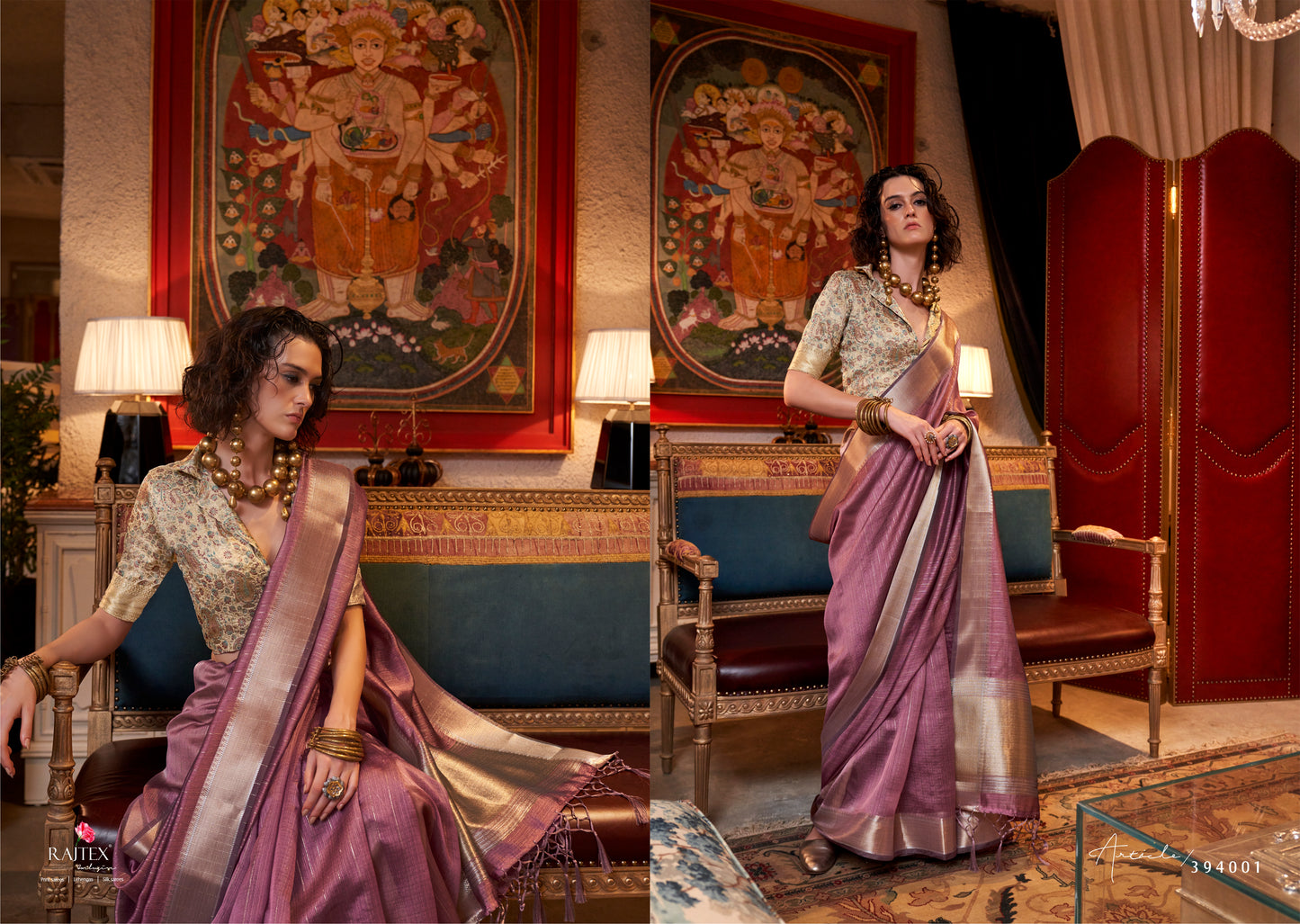 Mauve Handwoven Moss Chiffon Saree with Heavy Jacquard Blouse