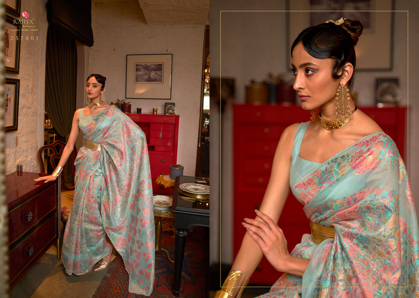 Pastel Blue Kashmiri Modal Handloom Weaving Silk Saree