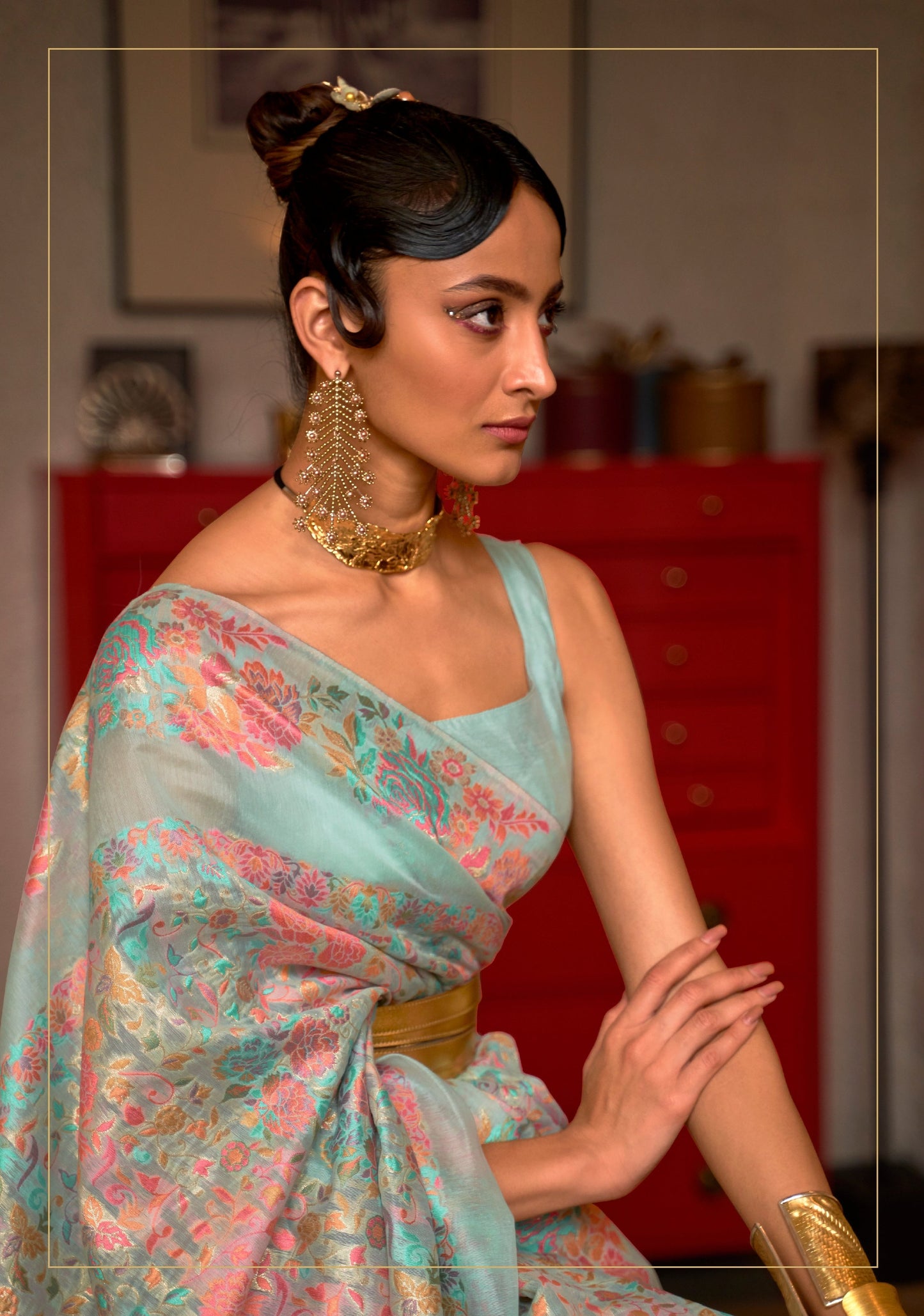 Pastel Blue Kashmiri Modal Handloom Weaving Silk Saree