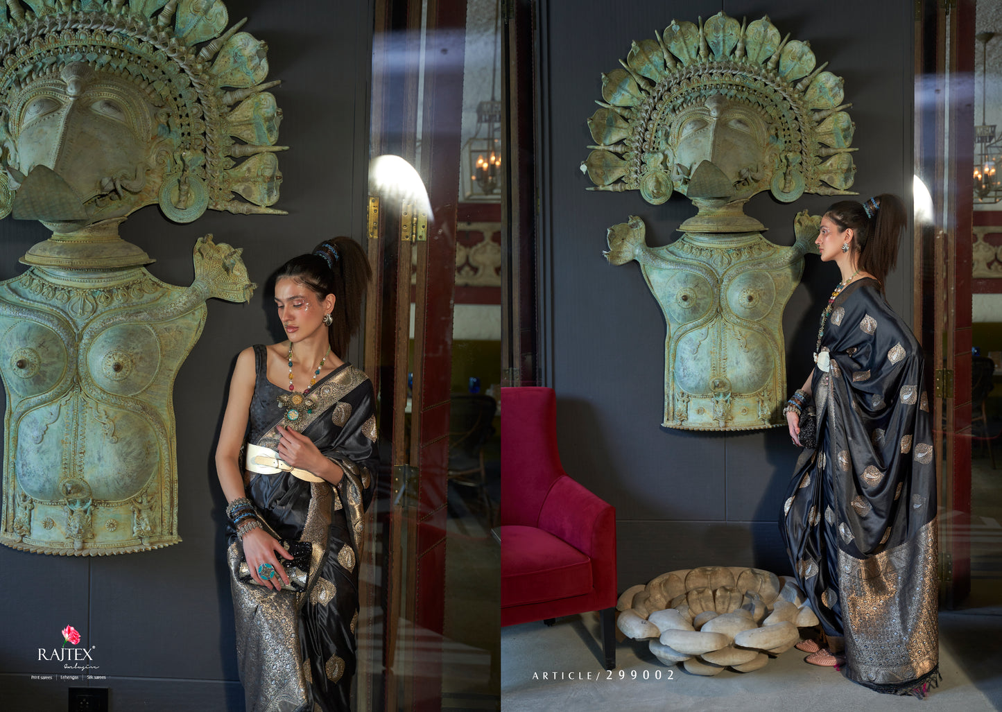 Black Nylon Pure Satin Handloom Weaving Saree