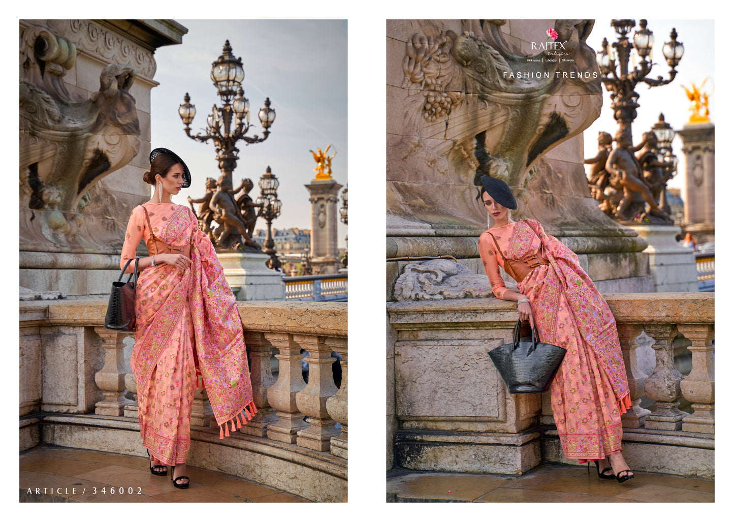 Peach Organza Parsi Handloom Weaving Saree
