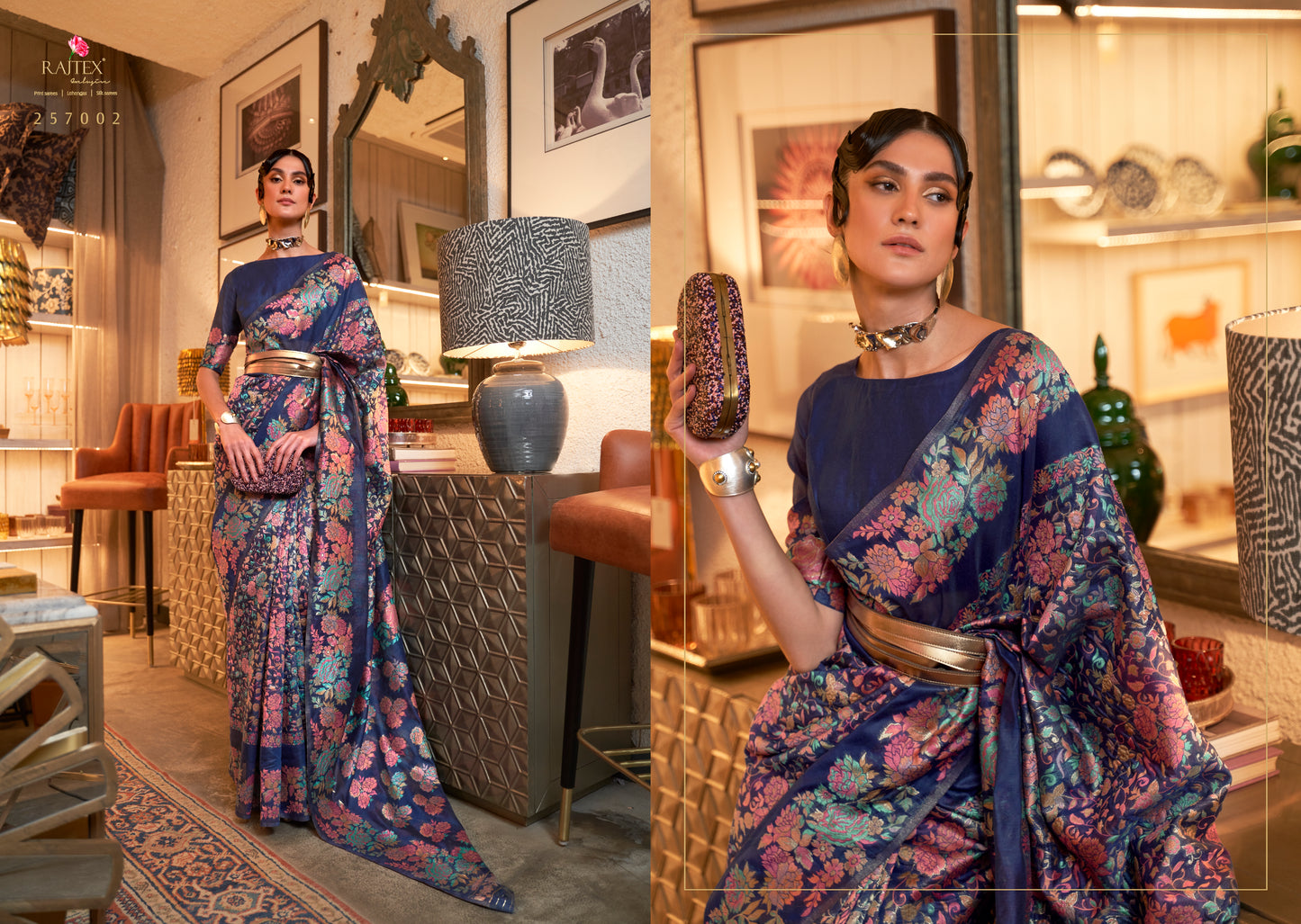 Blue Kashmiri Modal Handloom Weaving Silk Saree