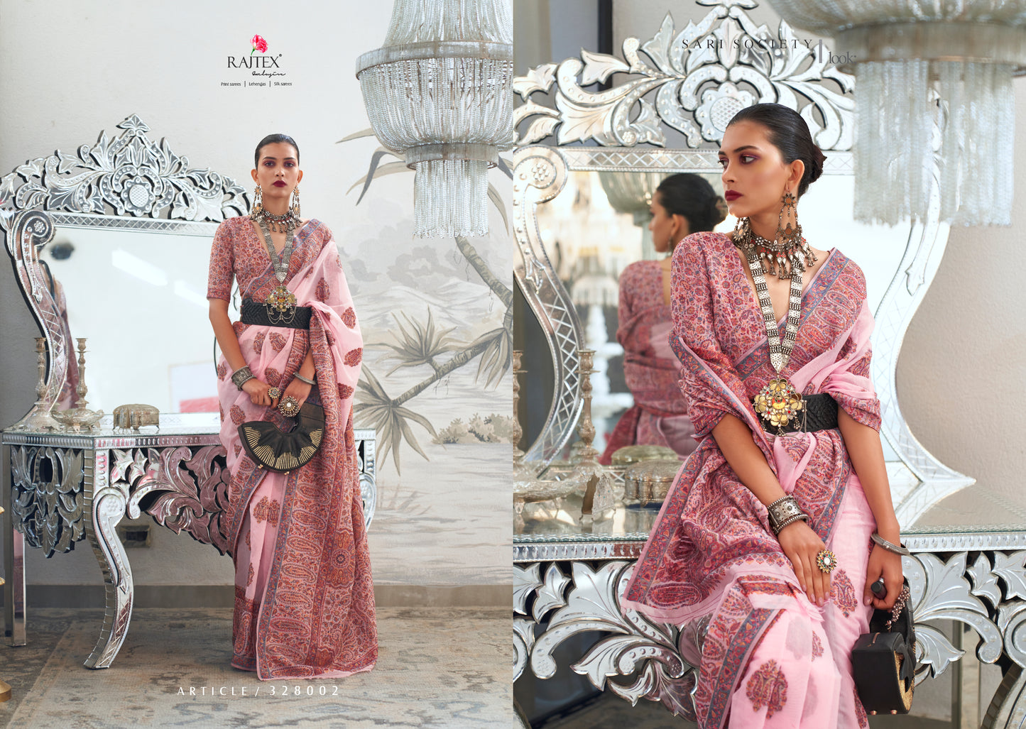Pastel Pink Modal Heavy Kashmiri Handloom Weaving Silk Saree