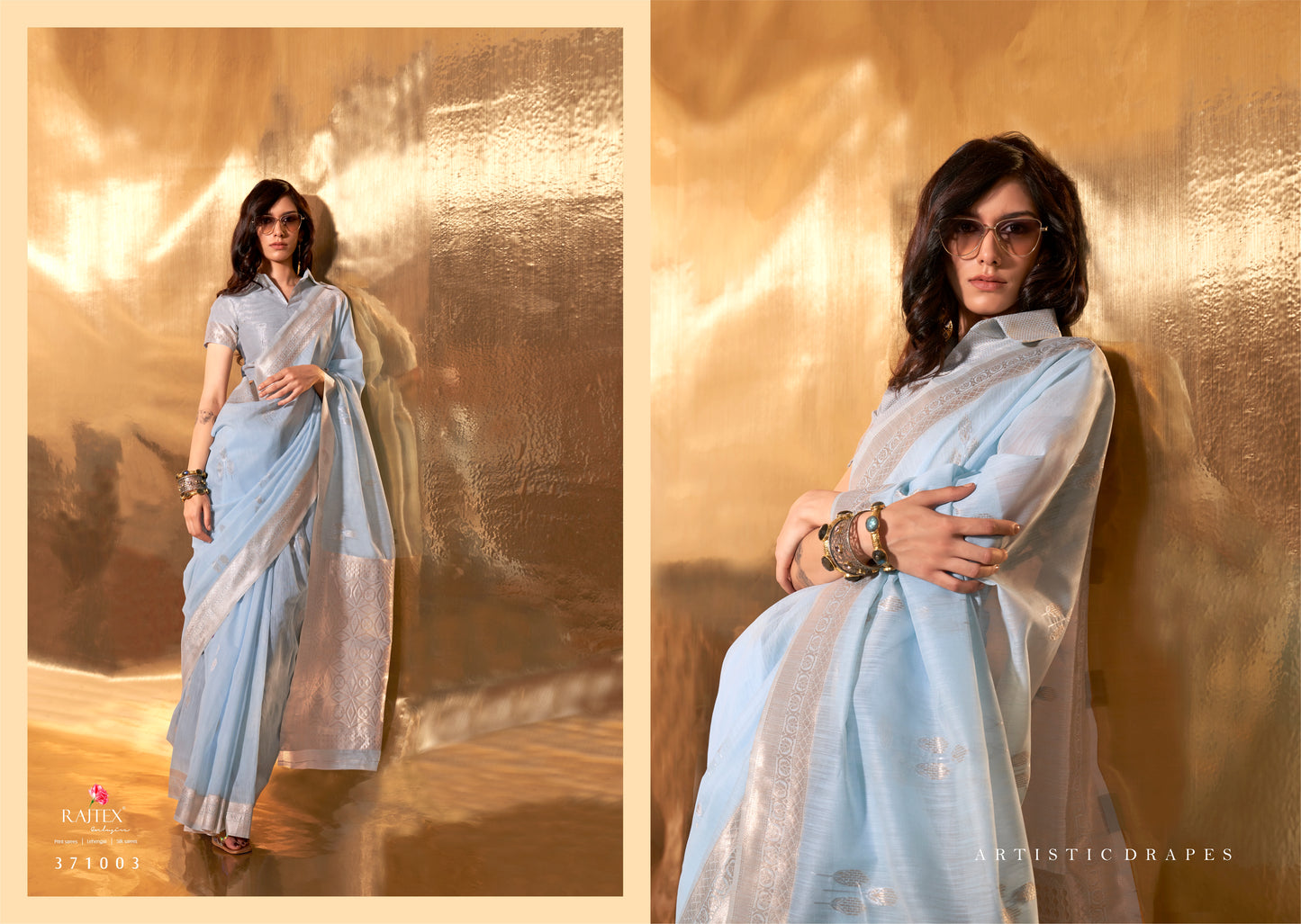 Pastel Sky Blue Handloom Linen Weaving Sarees