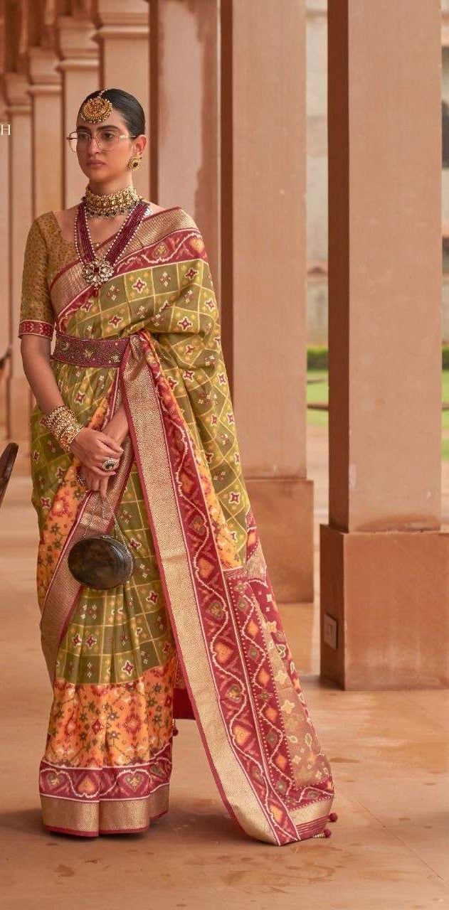 Mehndi Green Patola Silk Saree