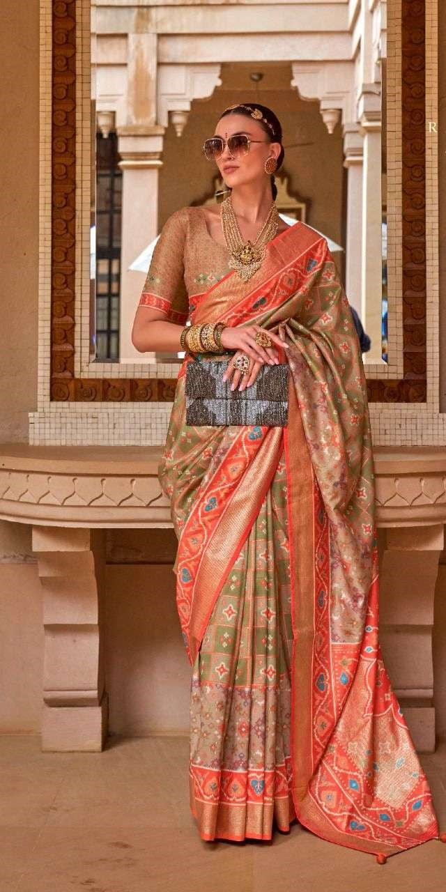 Light Green & Orange Patola Silk Saree