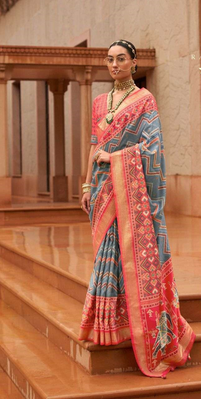 Light Blue Grey Patola Silk Saree