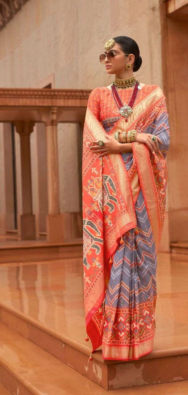 Orange & Grey Patola Silk Saree