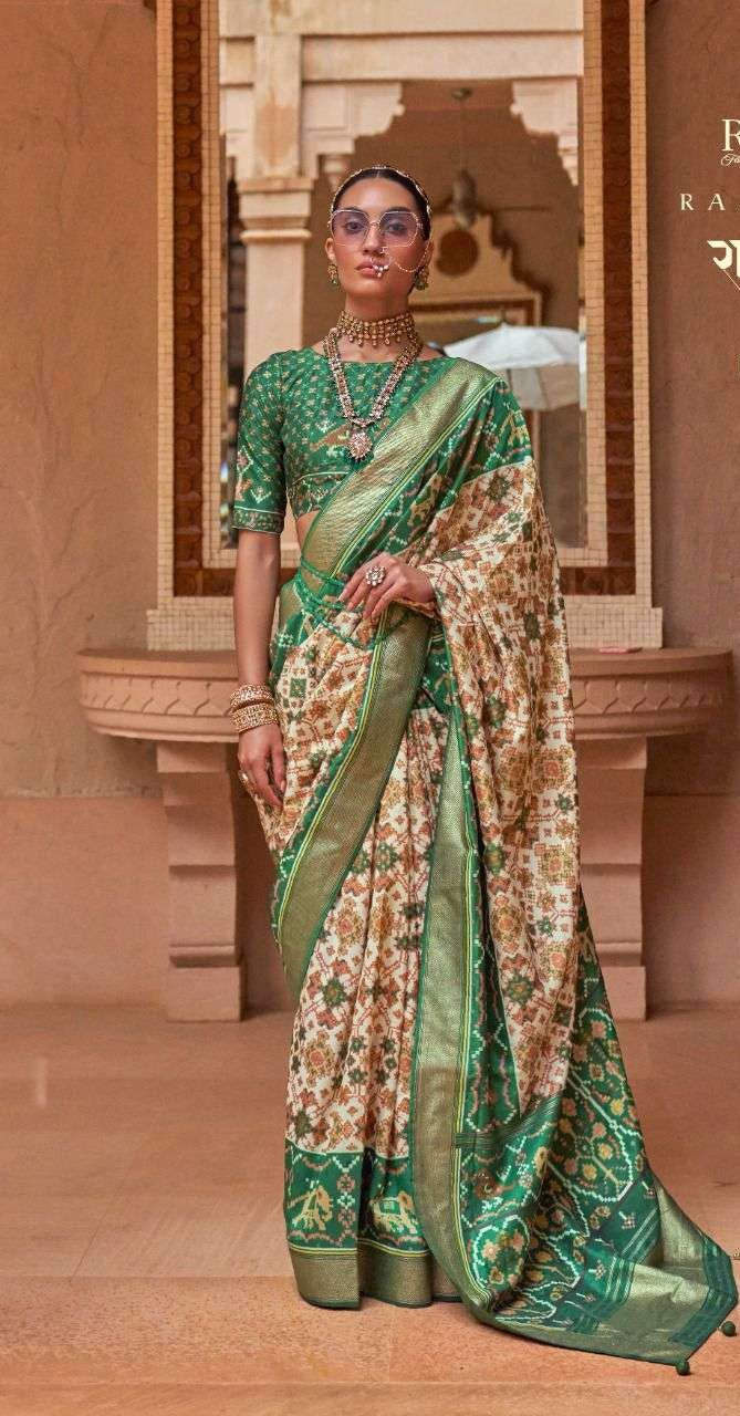 Green & Cream Patola Silk Saree