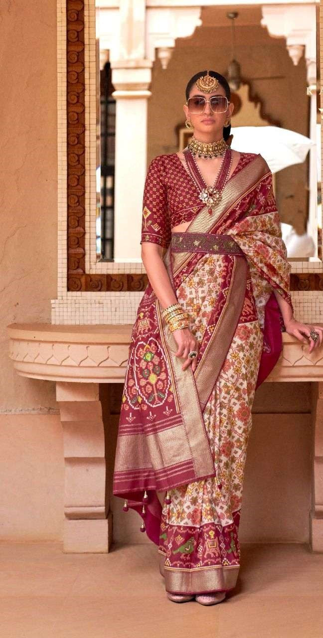 Red & Cream Patola Silk Saree