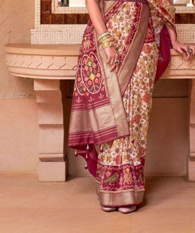 Red & Cream Patola Silk Saree