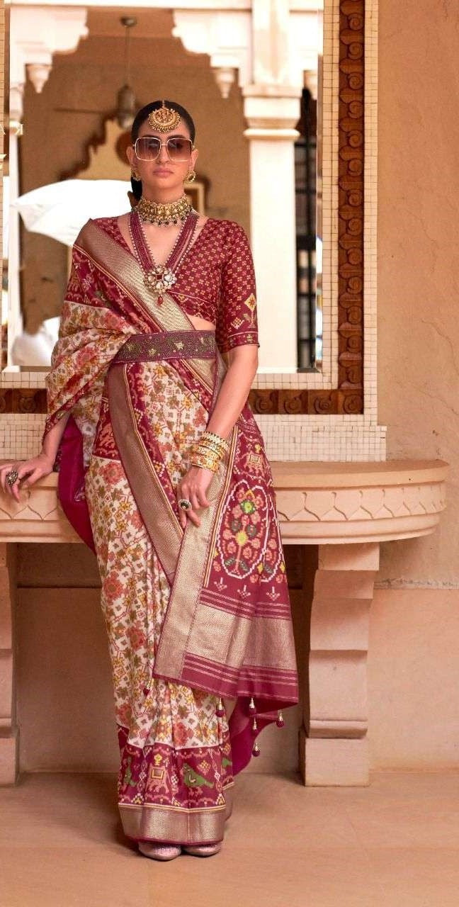 Red & Cream Patola Silk Saree