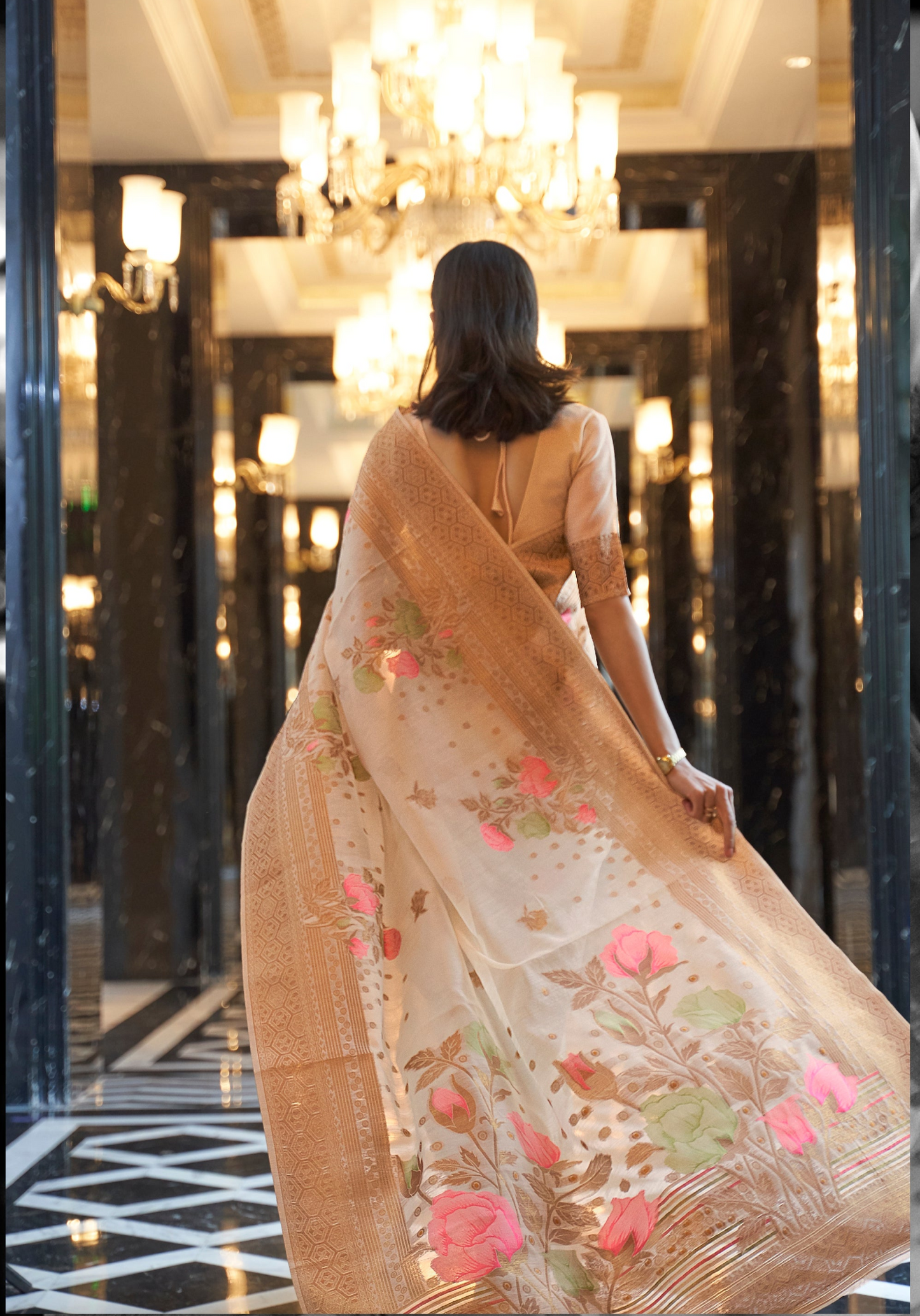 Pastel Beige Pure Linen Weaving Saree