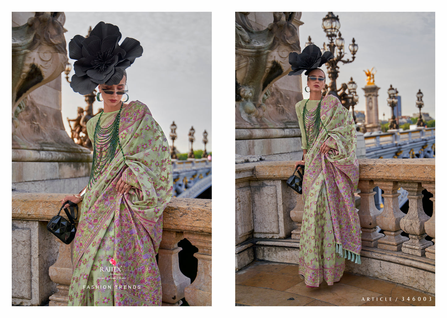 Pistachio Green Organza Parsi Handloom Weaving Saree
