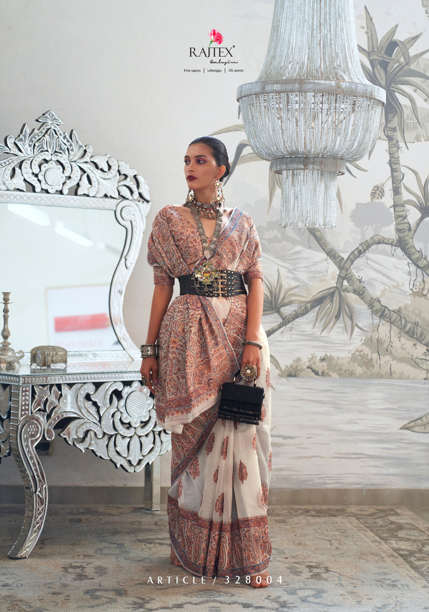 Off White Modal Heavy Kashmiri Handloom Weaving Silk Saree
