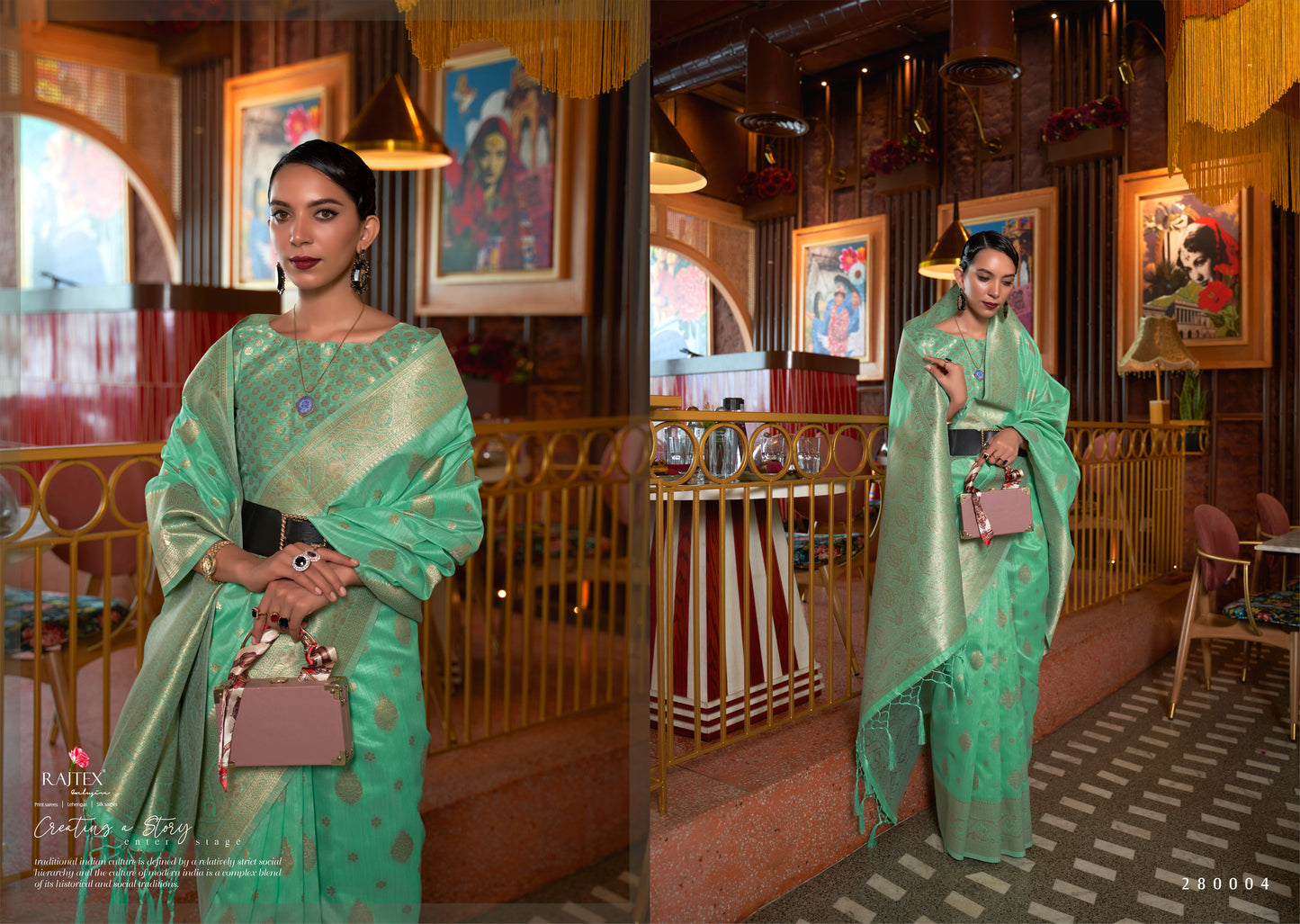 Aqua Green Tussar Silk Handloom Weaving Saree