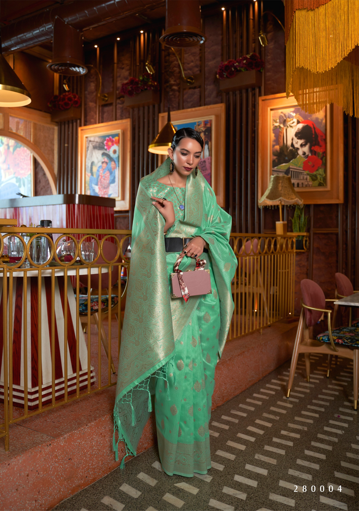 Aqua Green Tussar Silk Handloom Weaving Saree