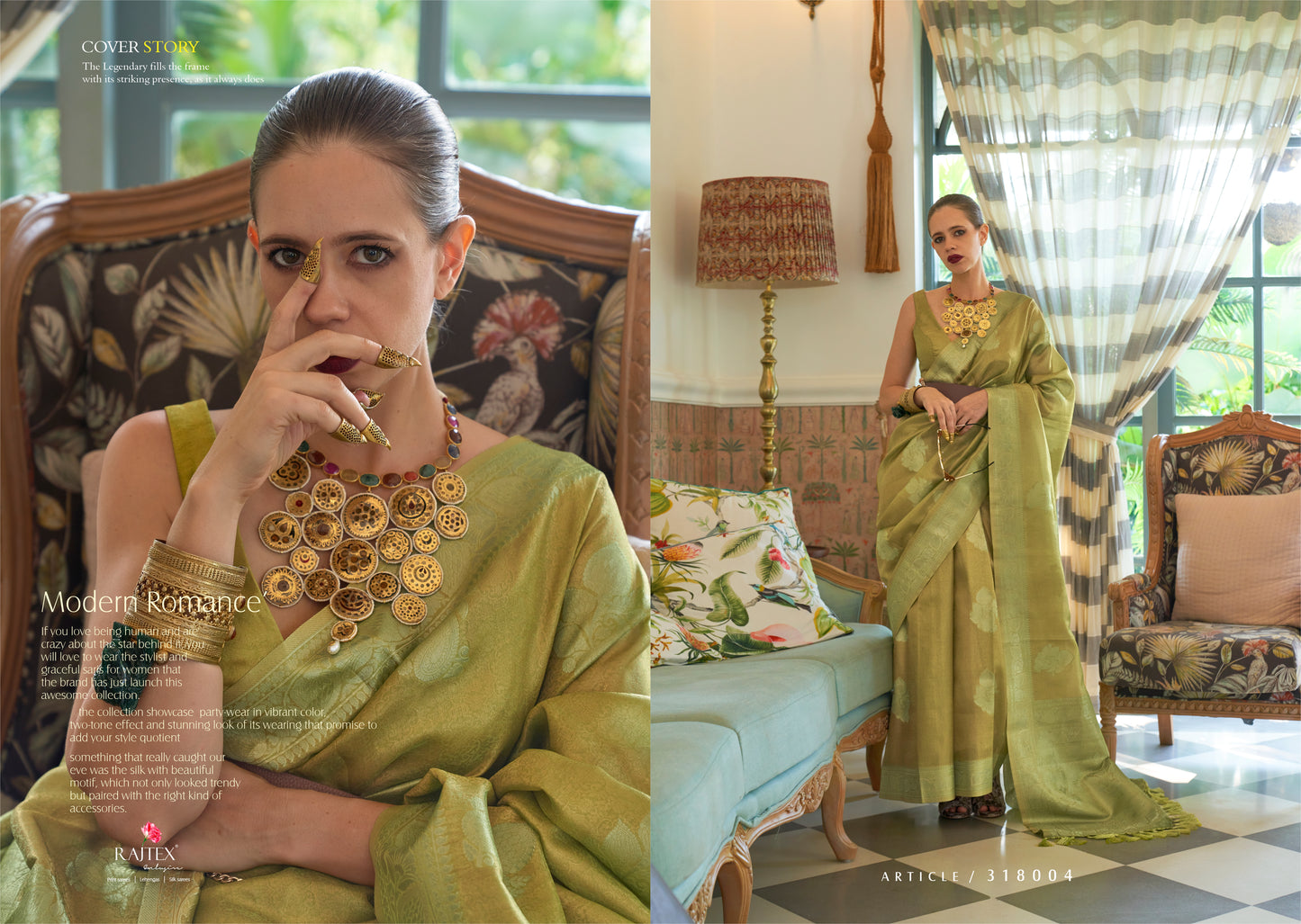Mehndi Green Satin Tissue Nylon Handloom Weaving Silk Saree